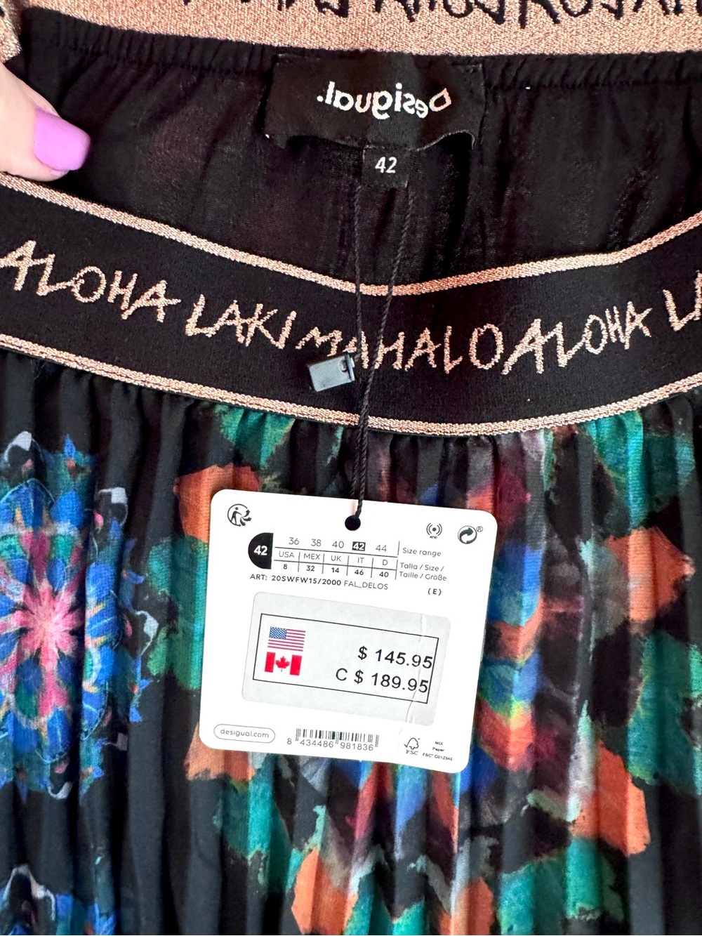 Desigual NWT Pleated Maxi Skirt Mandala Print Boho Festival Artwear IT Size 42 - Picture 5 of 14